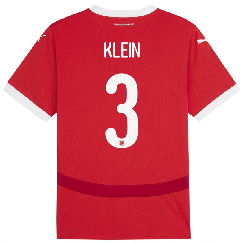 Kandiny Mujer Camiseta Austria Jennifer Klein #3 Rojo 1ª Equipación 24-26 La Camisa Chile