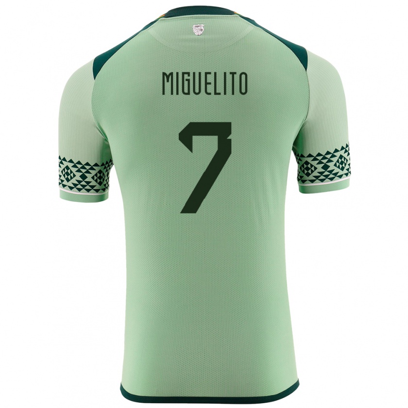 Kandiny Mujer Camiseta Bolivia Miguelito #7 Verde Claro 1ª Equipación 24-26 La Camisa Chile