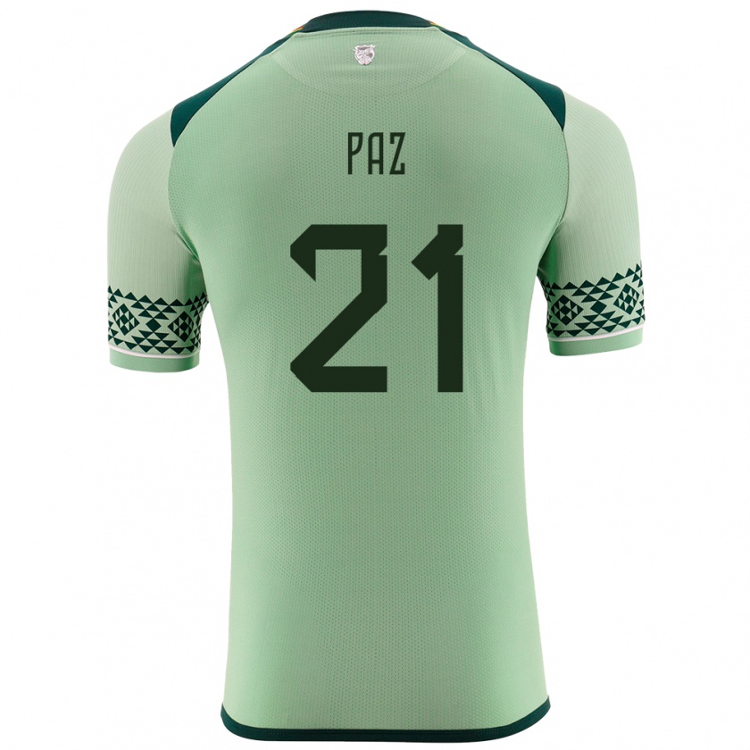 Kandiny Mujer Camiseta Bolivia Luis Paz #21 Verde Claro 1ª Equipación 24-26 La Camisa Chile