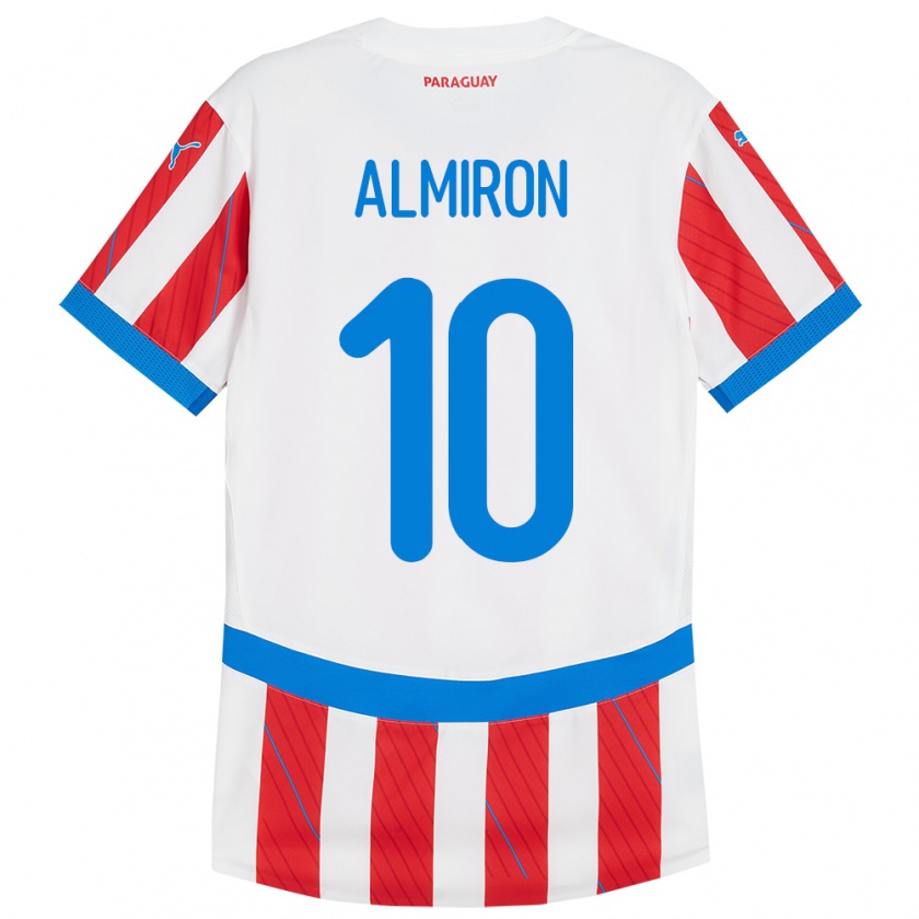 Kandiny Mujer Camiseta Paraguay Miguel Almirón #10 Blanco Rojo 1ª Equipación 24-26 La Camisa Chile