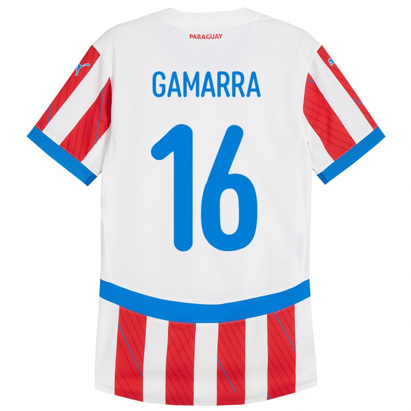 Kandiny Mujer Camiseta Paraguay Ariel Gamarra #16 Blanco Rojo 1ª Equipación 24-26 La Camisa Chile