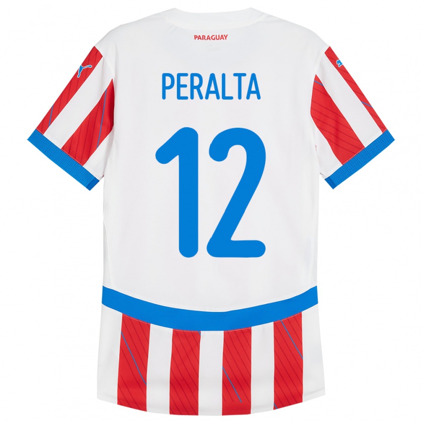 Kandiny Mujer Camiseta Paraguay Jesús Peralta #12 Blanco Rojo 1ª Equipación 24-26 La Camisa Chile