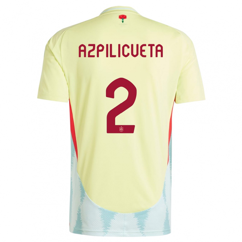 Kandiny Mujer Camiseta España Cesar Azpilicueta #2 Amarillo 2ª Equipación 24-26 La Camisa Chile