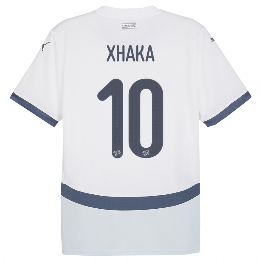 Kandiny Mujer Camiseta Suiza Granit Xhaka #10 Blanco 2ª Equipación 24-26 La Camisa Chile