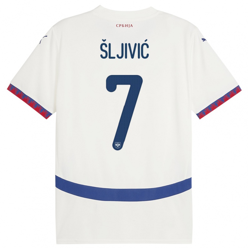 Kandiny Mujer Camiseta Serbia Jovan Sljivic #7 Blanco 2ª Equipación 24-26 La Camisa Chile