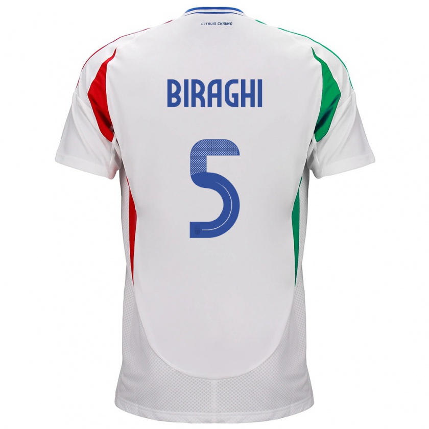 Kandiny Mujer Camiseta Italia Cristiano Biraghi #5 Blanco 2ª Equipación 24-26 La Camisa Chile