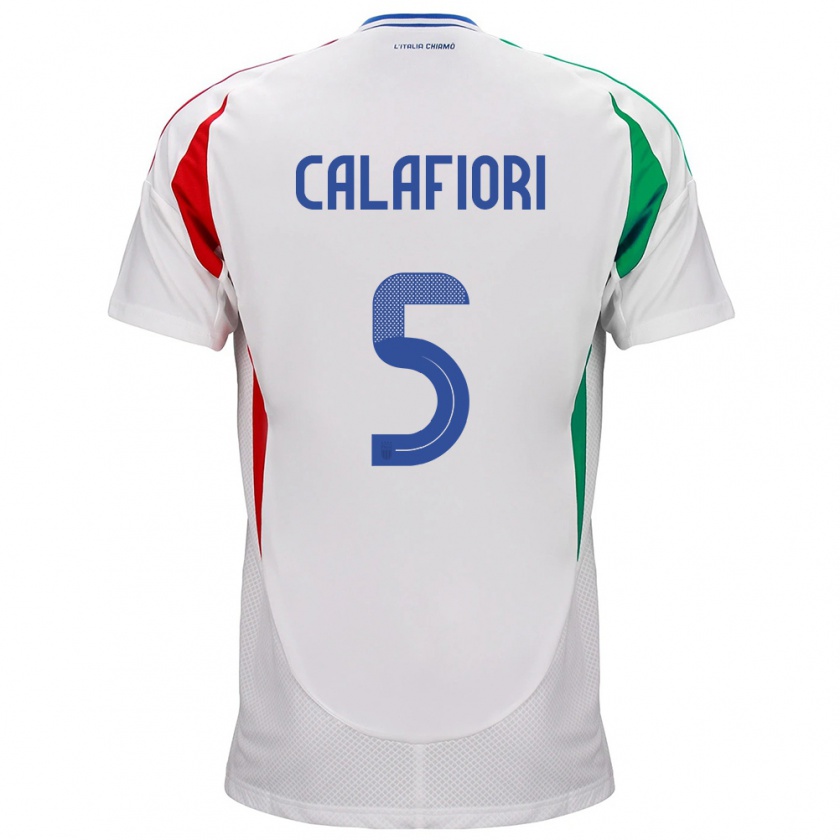 Kandiny Mujer Camiseta Italia Riccardo Calafiori #5 Blanco 2ª Equipación 24-26 La Camisa Chile