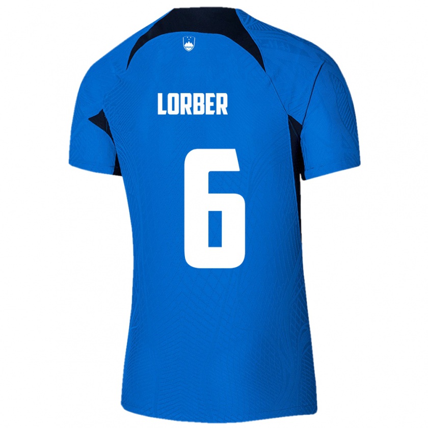 Kandiny Mujer Camiseta Eslovenia Marcel Lorber #6 Azul 2ª Equipación 24-26 La Camisa Chile