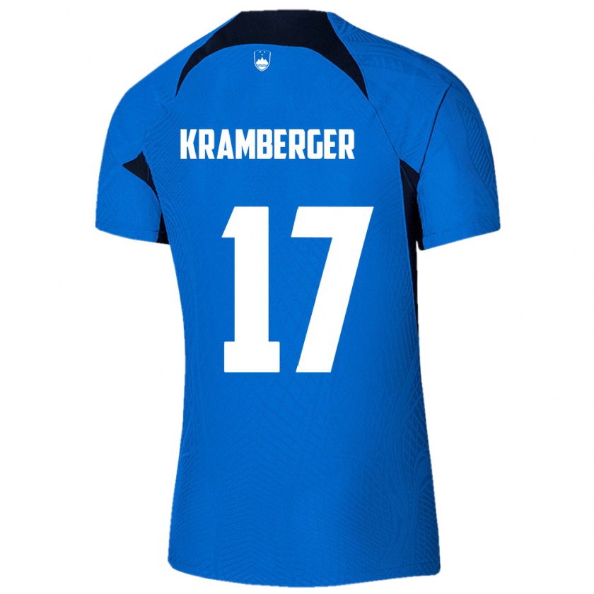 Kandiny Mujer Camiseta Eslovenia Enej Kramberger #17 Azul 2ª Equipación 24-26 La Camisa Chile