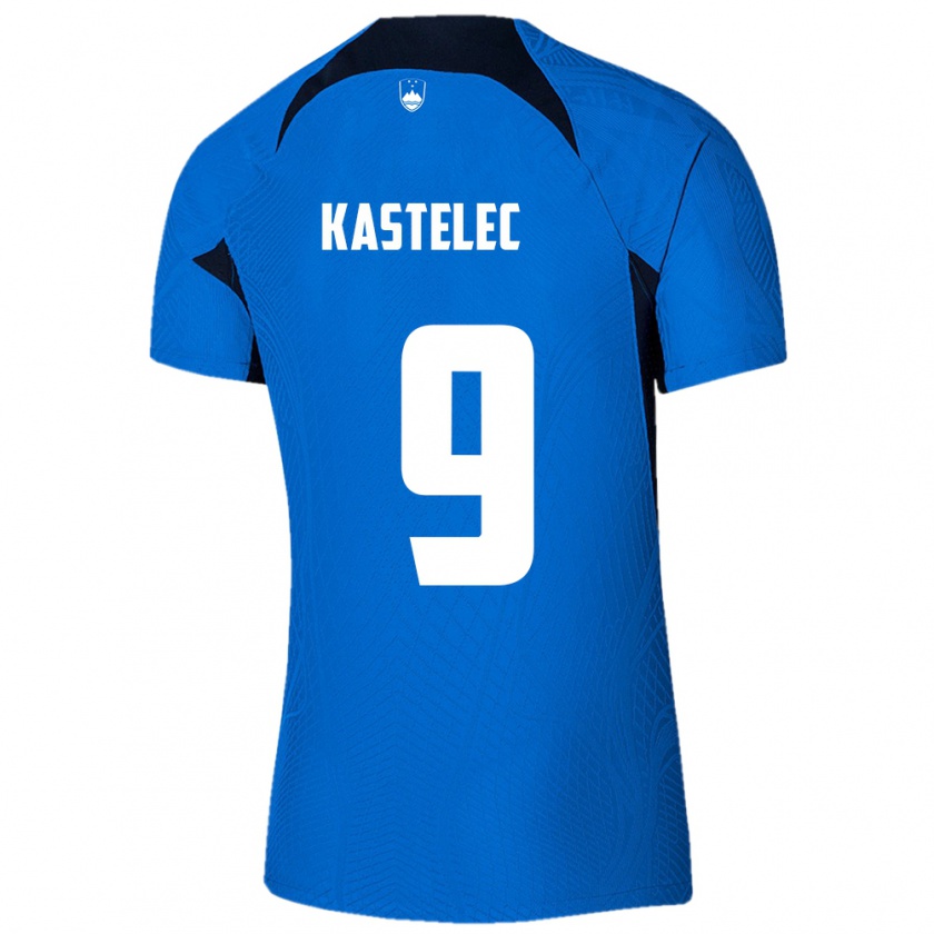 Kandiny Mujer Camiseta Eslovenia Mirjam Kastelec #9 Azul 2ª Equipación 24-26 La Camisa Chile