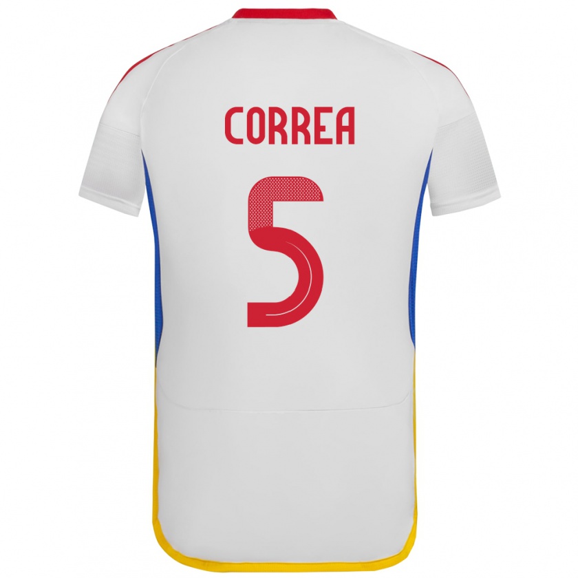 Kandiny Mujer Camiseta Venezuela José Correa #5 Blanco 2ª Equipación 24-26 La Camisa Chile