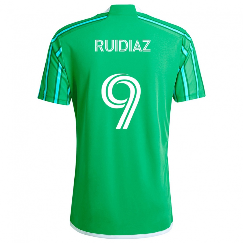 Kandiny Niño Camiseta Raúl Ruidíaz #9 Verde Blanco 1ª Equipación 2024/25 La Camisa Chile