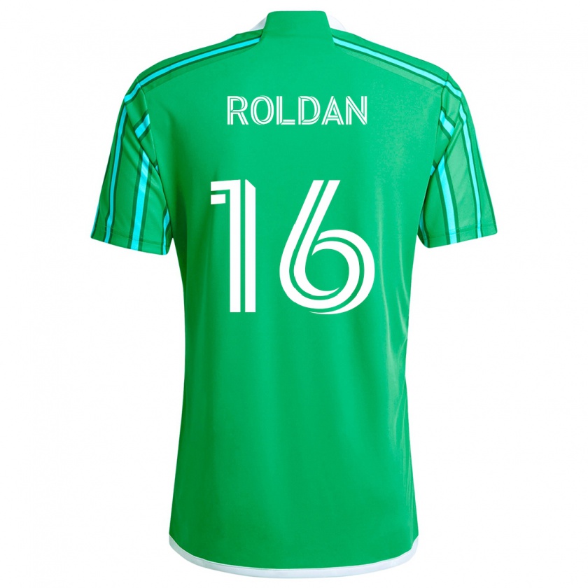 Kandiny Niño Camiseta Álex Roldán #16 Verde Blanco 1ª Equipación 2024/25 La Camisa Chile