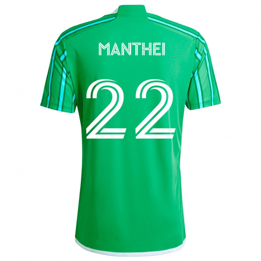 Kandiny Niño Camiseta Leahi Manthei #22 Verde Blanco 1ª Equipación 2024/25 La Camisa Chile