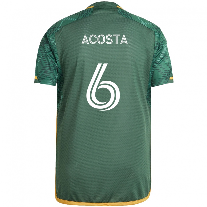 Kandiny Niño Camiseta Bryan Acosta #6 Verde Naranja 1ª Equipación 2024/25 La Camisa Chile