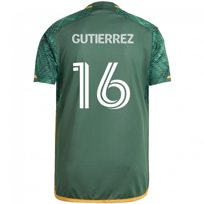 Kandiny Niño Camiseta Diego Gutiérrez #16 Verde Naranja 1ª Equipación 2024/25 La Camisa Chile