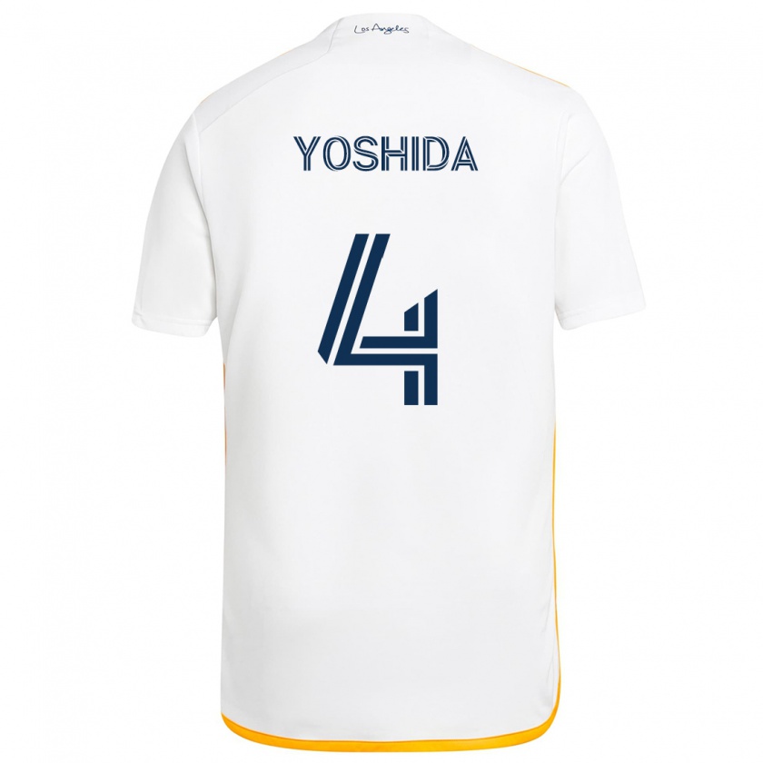 Kandiny Niño Camiseta Maya Yoshida #4 Blanco Amarillo 1ª Equipación 2024/25 La Camisa Chile