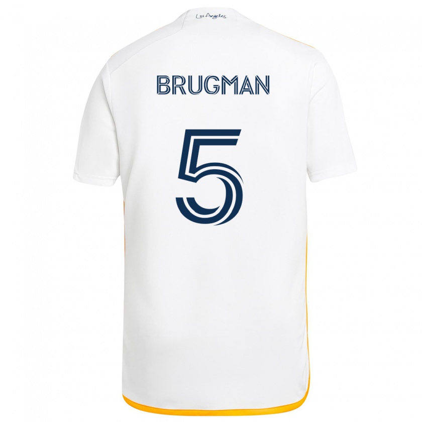 Kandiny Niño Camiseta Gastón Brugman #5 Blanco Amarillo 1ª Equipación 2024/25 La Camisa Chile