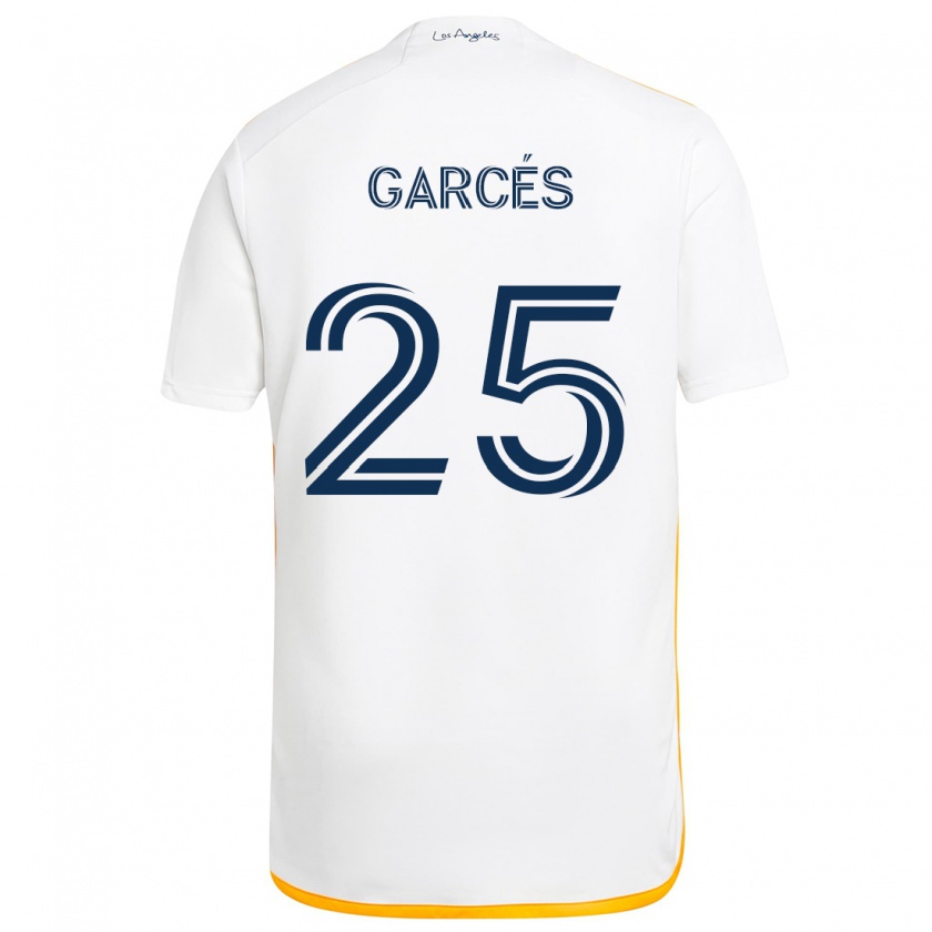 Kandiny Niño Camiseta Carlos Garcés #25 Blanco Amarillo 1ª Equipación 2024/25 La Camisa Chile