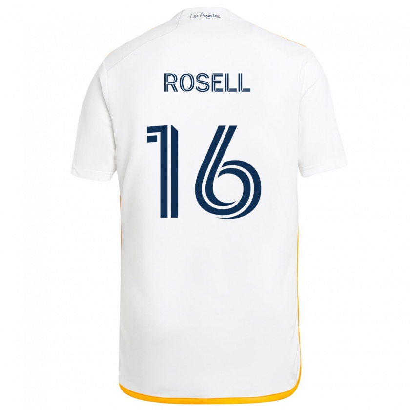 Kandiny Niño Camiseta Uri Rosell #16 Blanco Amarillo 1ª Equipación 2024/25 La Camisa Chile