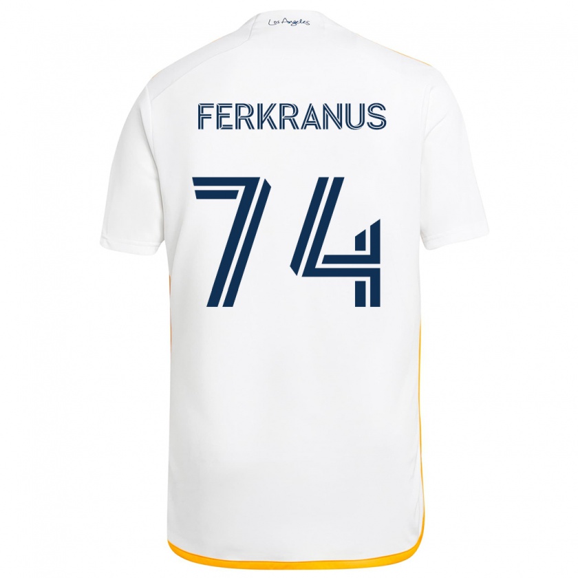 Kandiny Niño Camiseta Marcus Ferkranus #74 Blanco Amarillo 1ª Equipación 2024/25 La Camisa Chile