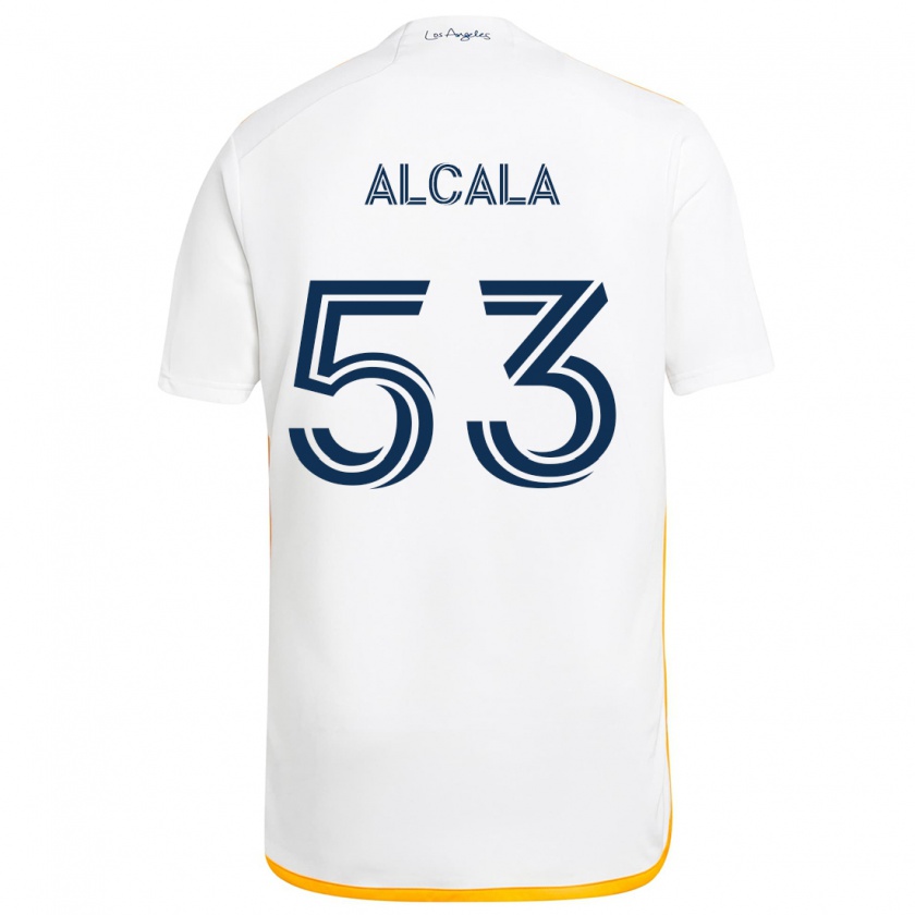 Kandiny Niño Camiseta Álex Alcalá #53 Blanco Amarillo 1ª Equipación 2024/25 La Camisa Chile