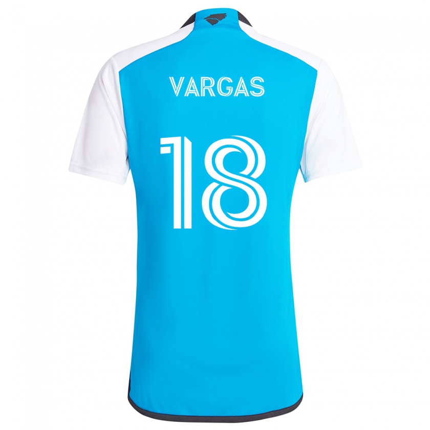 Kandiny Niño Camiseta Kerwin Vargas #18 Azul Blanco 1ª Equipación 2024/25 La Camisa Chile