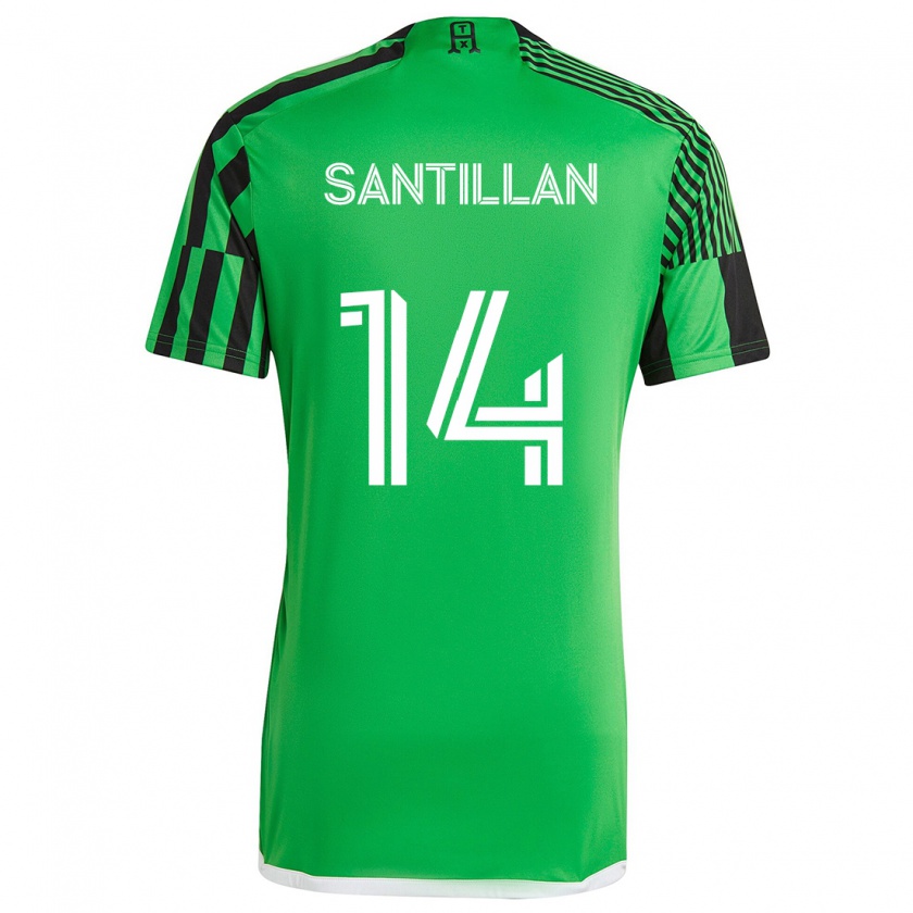 Kandiny Niño Camiseta Jonathan Santillan #14 Verde Negro 1ª Equipación 2024/25 La Camisa Chile