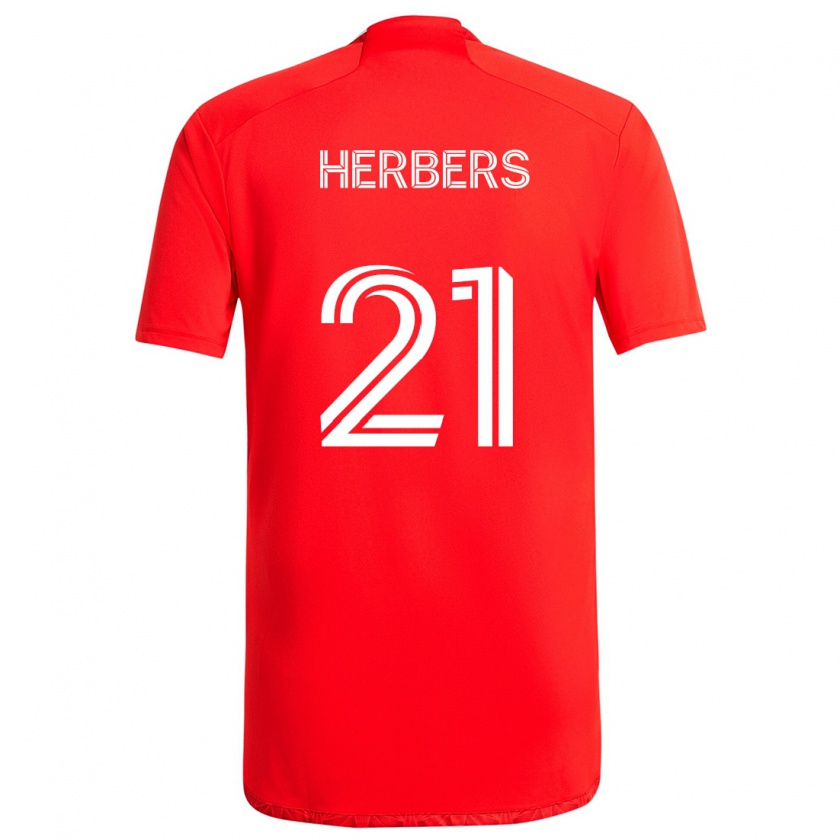 Kandiny Niño Camiseta Fabian Herbers #21 Rojo Blanco 1ª Equipación 2024/25 La Camisa Chile