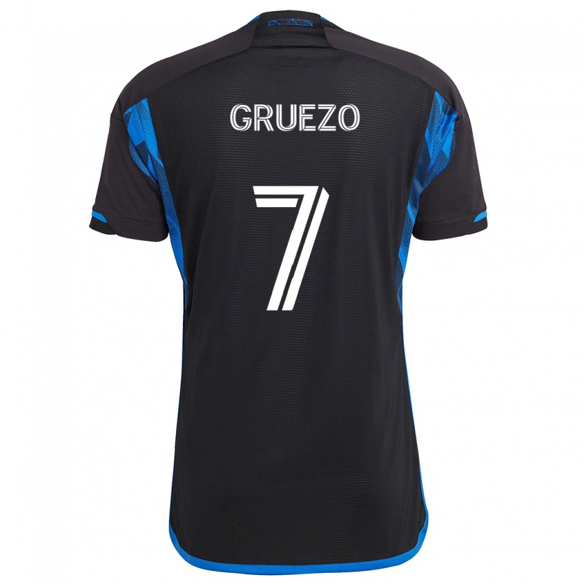 Kandiny Niño Camiseta Carlos Gruezo #7 Azul Negro 1ª Equipación 2024/25 La Camisa Chile