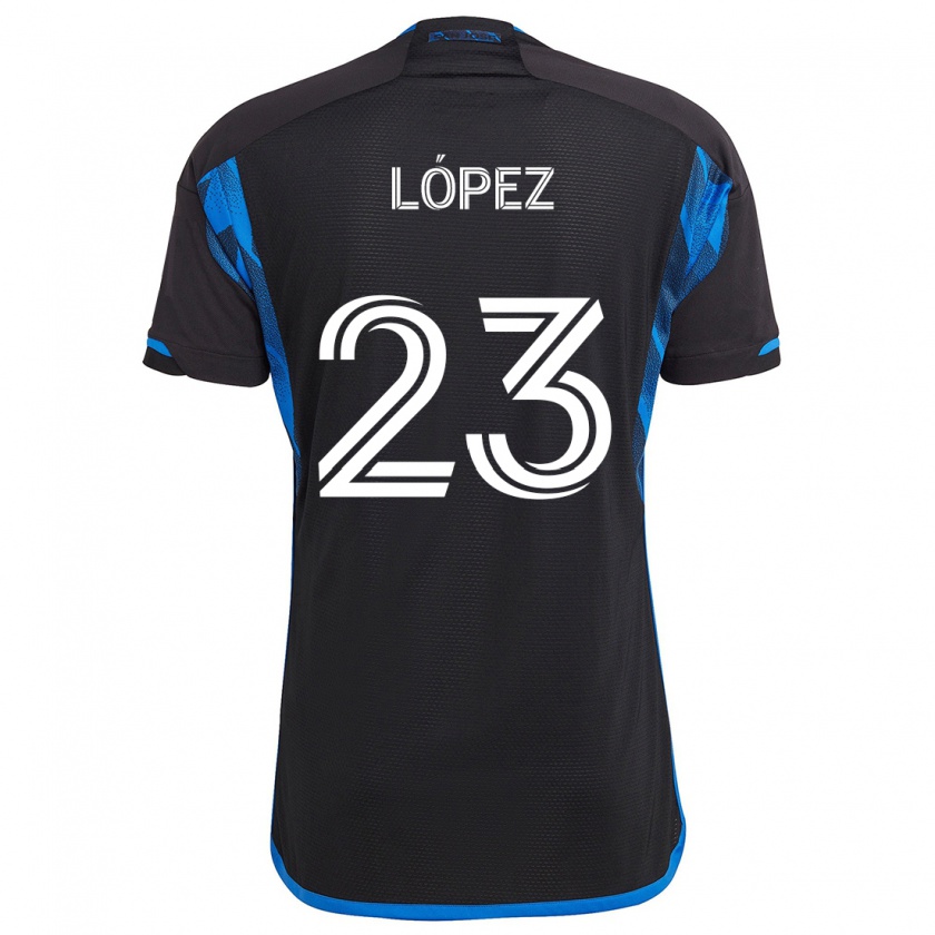 Kandiny Niño Camiseta Hernán López #23 Azul Negro 1ª Equipación 2024/25 La Camisa Chile