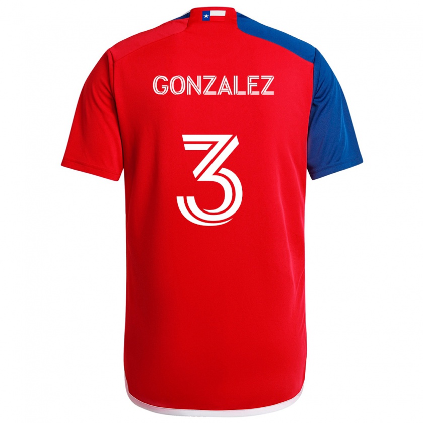 Kandiny Niño Camiseta Omar González #3 Azul Rojo 1ª Equipación 2024/25 La Camisa Chile