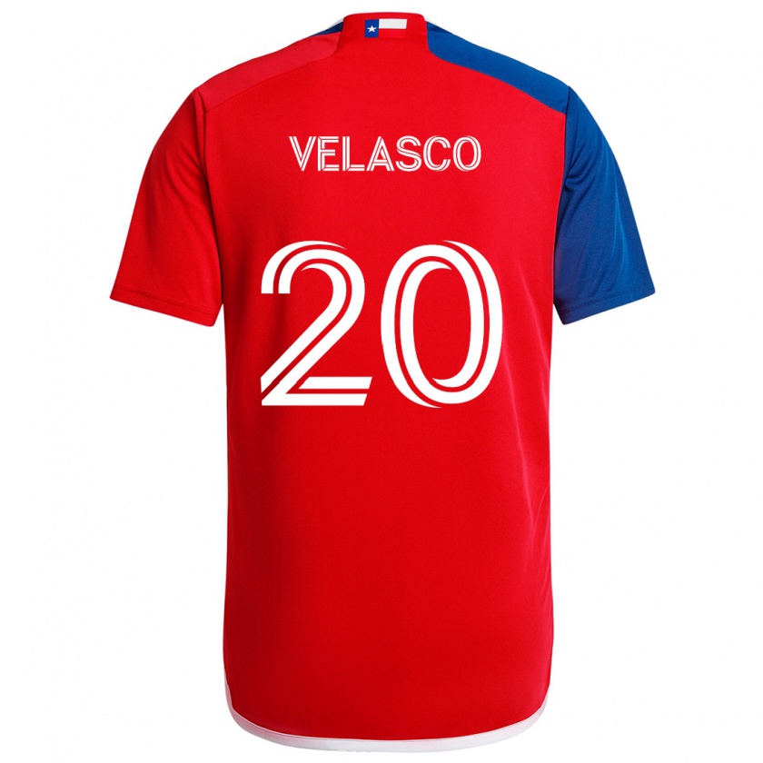 Kandiny Niño Camiseta Alan Velasco #20 Azul Rojo 1ª Equipación 2024/25 La Camisa Chile