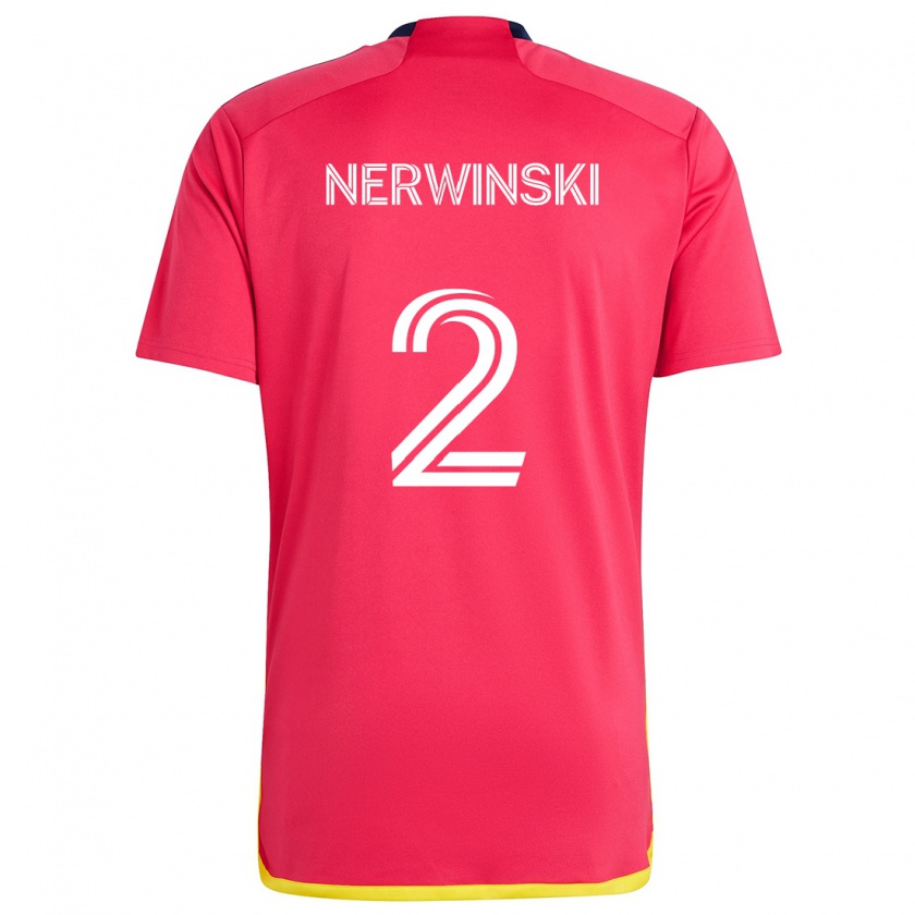 Kandiny Niño Camiseta Jake Nerwinski #2 Rojo Azul 1ª Equipación 2024/25 La Camisa Chile