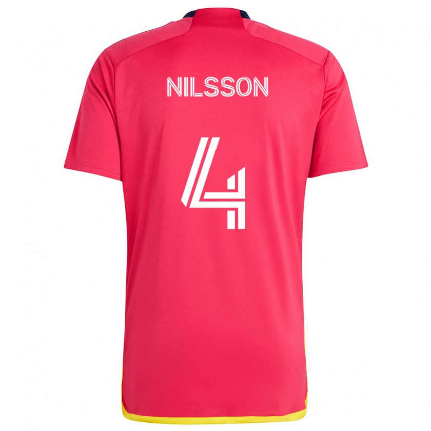 Kandiny Niño Camiseta Joakim Nilsson #4 Rojo Azul 1ª Equipación 2024/25 La Camisa Chile