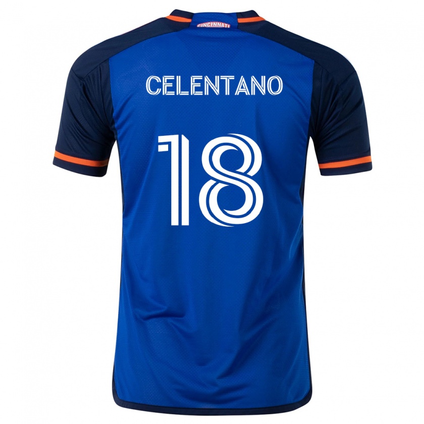 Kandiny Niño Camiseta Roman Celentano #18 Azul Blanco 1ª Equipación 2024/25 La Camisa Chile