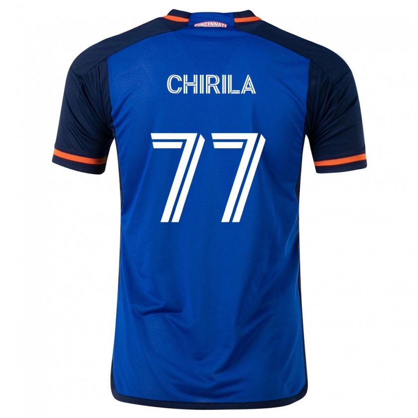 Kandiny Niño Camiseta Stefan Chirila #77 Azul Blanco 1ª Equipación 2024/25 La Camisa Chile