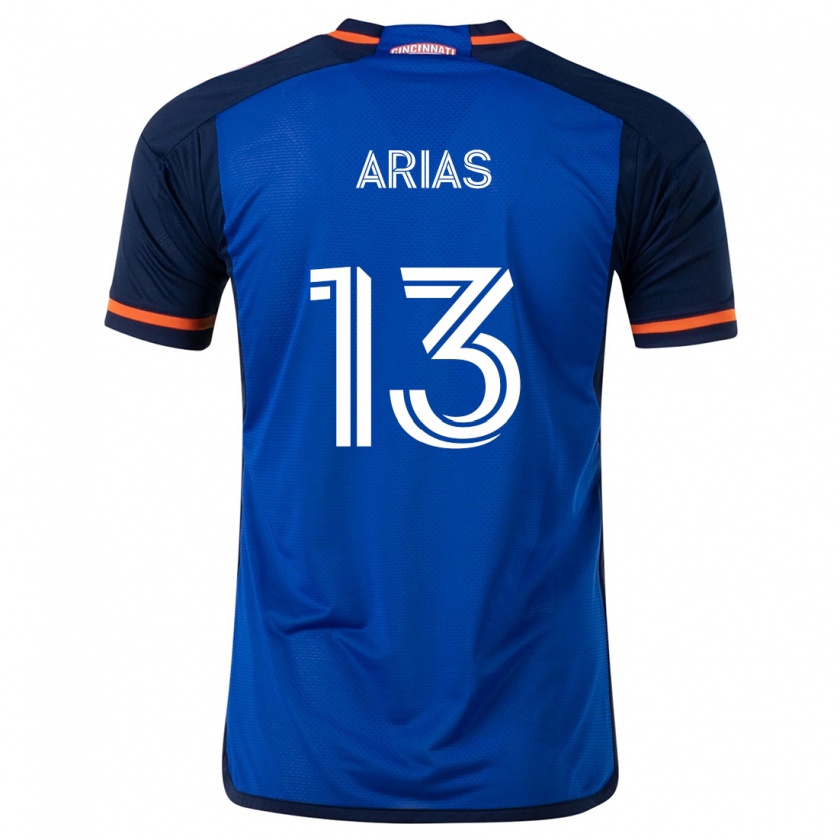 Kandiny Niño Camiseta Santiago Arias #13 Azul Blanco 1ª Equipación 2024/25 La Camisa Chile