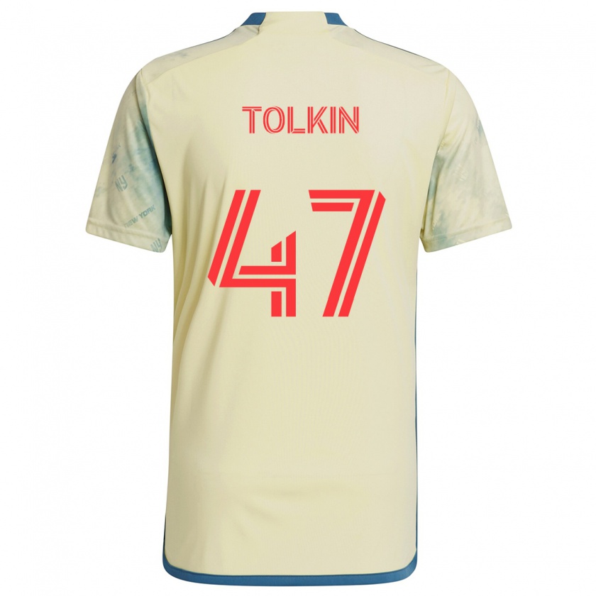 Kandiny Niño Camiseta John Tolkin #47 Amarillo Rojo Azul 1ª Equipación 2024/25 La Camisa Chile