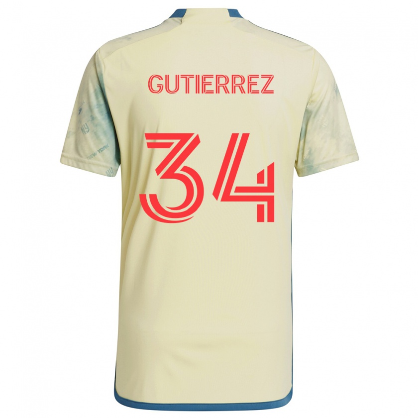 Kandiny Niño Camiseta Juan Gutiérrez #34 Amarillo Rojo Azul 1ª Equipación 2024/25 La Camisa Chile