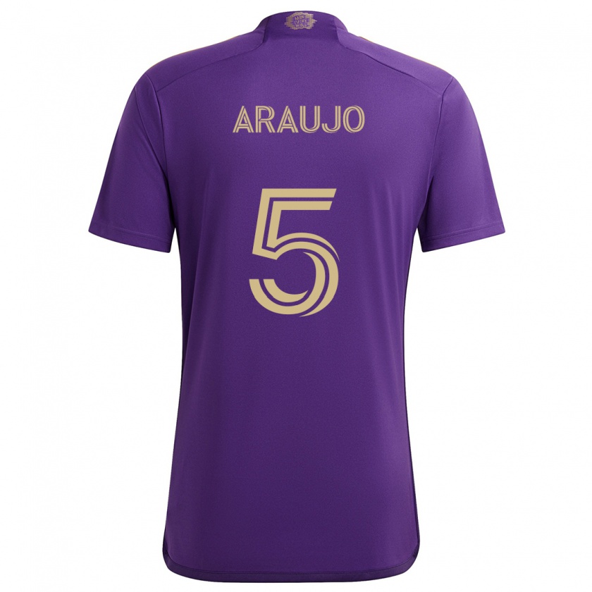 Kandiny Niño Camiseta César Araújo #5 Púrpura Amarillo 1ª Equipación 2024/25 La Camisa Chile