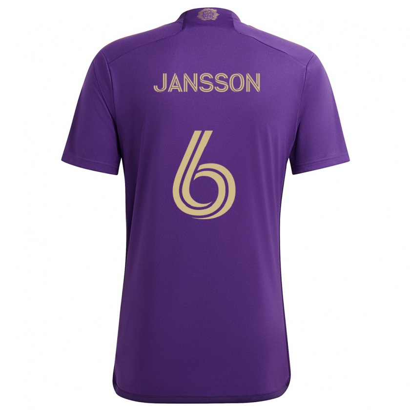 Kandiny Niño Camiseta Robin Jansson #6 Púrpura Amarillo 1ª Equipación 2024/25 La Camisa Chile