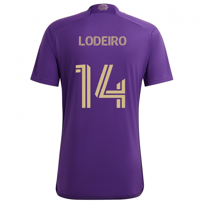 Kandiny Niño Camiseta Nicolás Lodeiro #14 Púrpura Amarillo 1ª Equipación 2024/25 La Camisa Chile