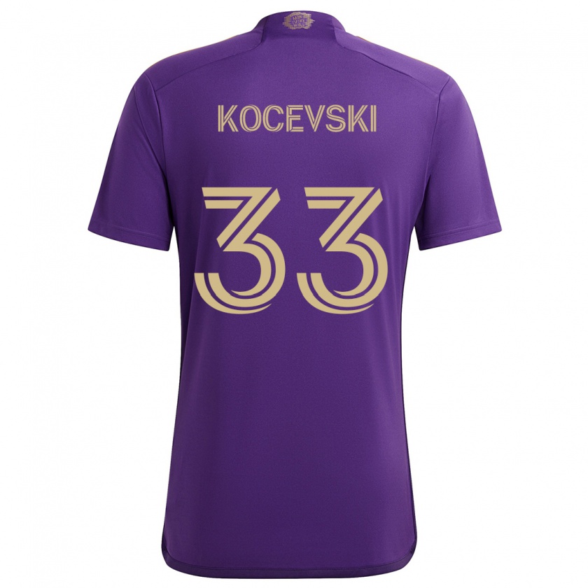 Kandiny Niño Camiseta Jeorgio Kocevski #33 Púrpura Amarillo 1ª Equipación 2024/25 La Camisa Chile