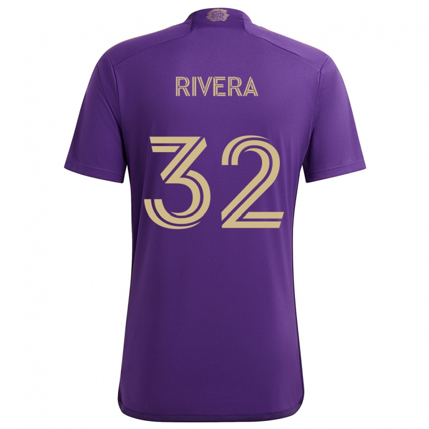 Kandiny Niño Camiseta Wilfredo Rivera #32 Púrpura Amarillo 1ª Equipación 2024/25 La Camisa Chile