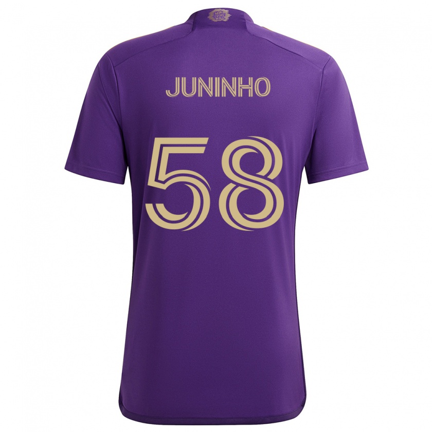 Kandiny Niño Camiseta Juninho #58 Púrpura Amarillo 1ª Equipación 2024/25 La Camisa Chile