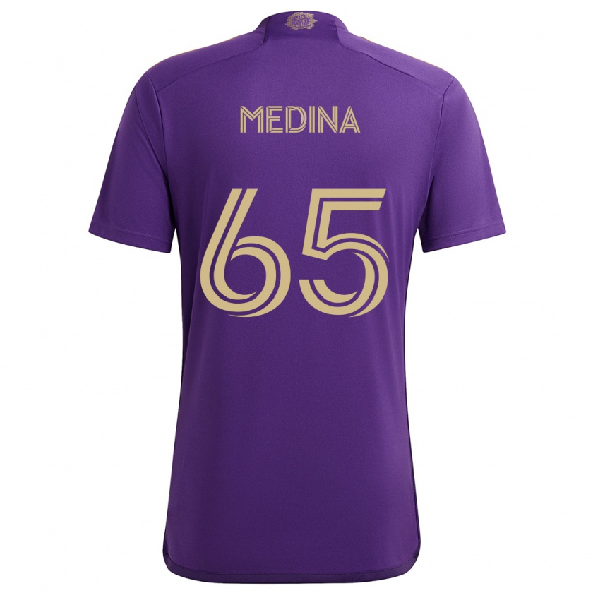 Kandiny Niño Camiseta Cristian Medina #65 Púrpura Amarillo 1ª Equipación 2024/25 La Camisa Chile