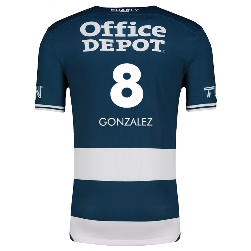 Kandiny Niño Camiseta Bryan González #8 Azul Blanco 1ª Equipación 2024/25 La Camisa Chile