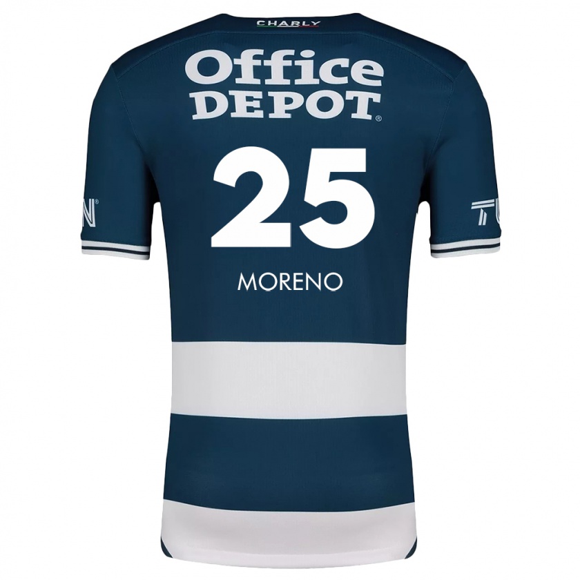 Kandiny Niño Camiseta Carlos Moreno #25 Azul Blanco 1ª Equipación 2024/25 La Camisa Chile