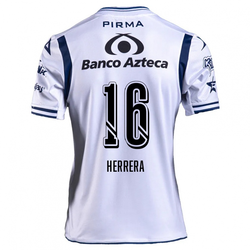 Kandiny Niño Camiseta Alberto Herrera #16 Blanco Azul Marino 1ª Equipación 2024/25 La Camisa Chile